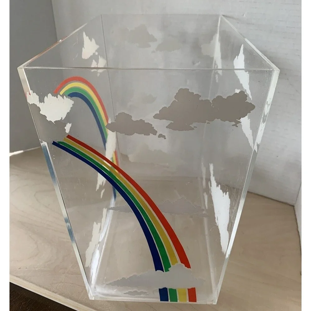 Vintage late 70s/early 80s Rainbow Clouds Lucite Acrylic Waste Bin Trash Can